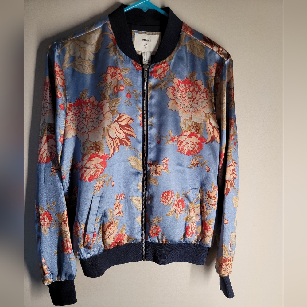 Floral Bomber Jacket in Blue and Red